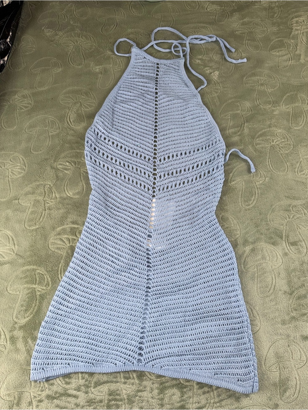 Light Blue Crochet Halter Mini Dress
